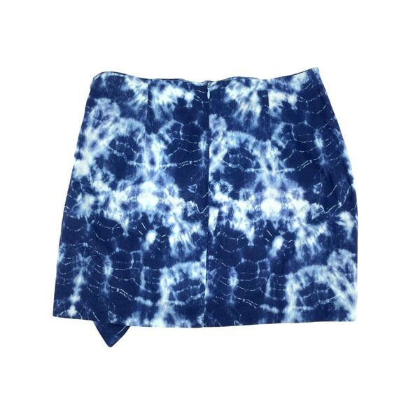 NWT Zara Womens Small Blue Tie-Dye Pleated Mini Skirt Knot Detail Faux Wrap - Picture 4 of 8